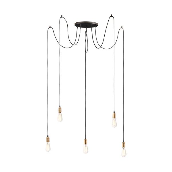Early Electric 5-Light Pendant, Black/Antique Brass