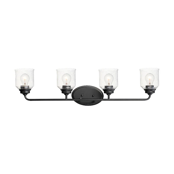 Acadia 4-Light Bathroom Vanity Light with Clear Seedy Glass Shade, Black