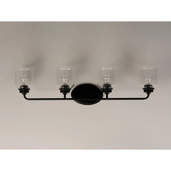 Acadia 4-Light Bathroom Vanity Light with Clear Seedy Glass Shade, Black - Image 2