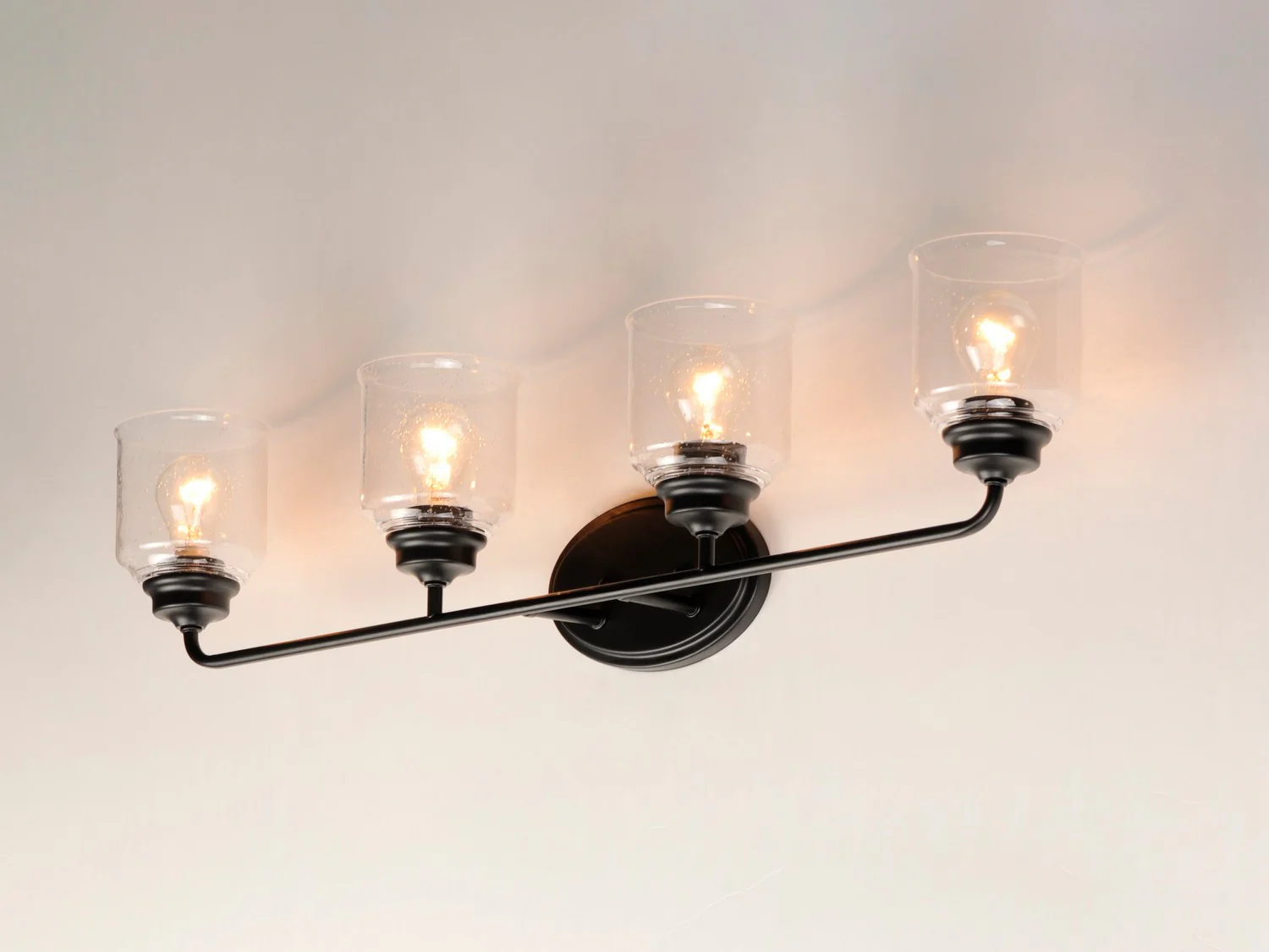 Acadia 4-Light Bathroom Vanity Light with Clear Seedy Glass Shade, Black - Image 5