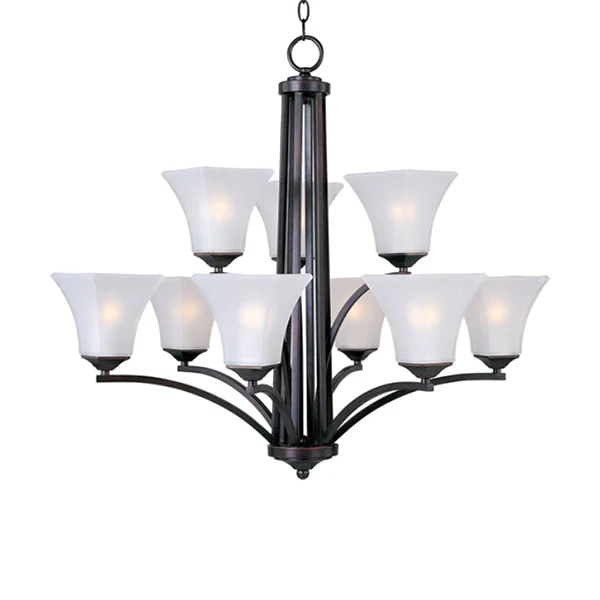Aurora 9-Light 32 in Multi-Tier Chandelier Ceiling Light, Satin Nickel