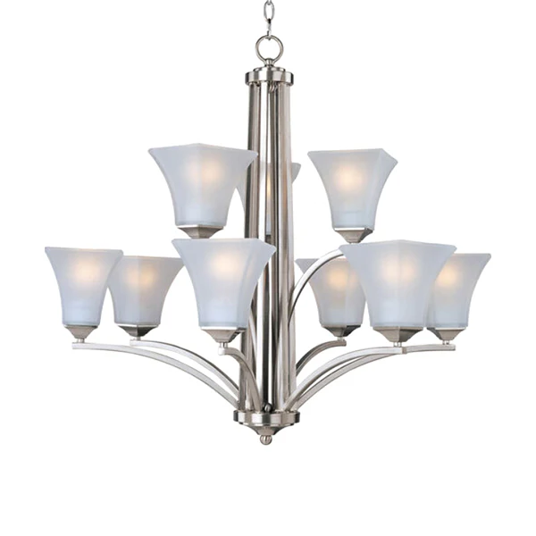 Aurora 9-Light 32 in Multi-Tier Chandelier Ceiling Light, Satin Nickel
