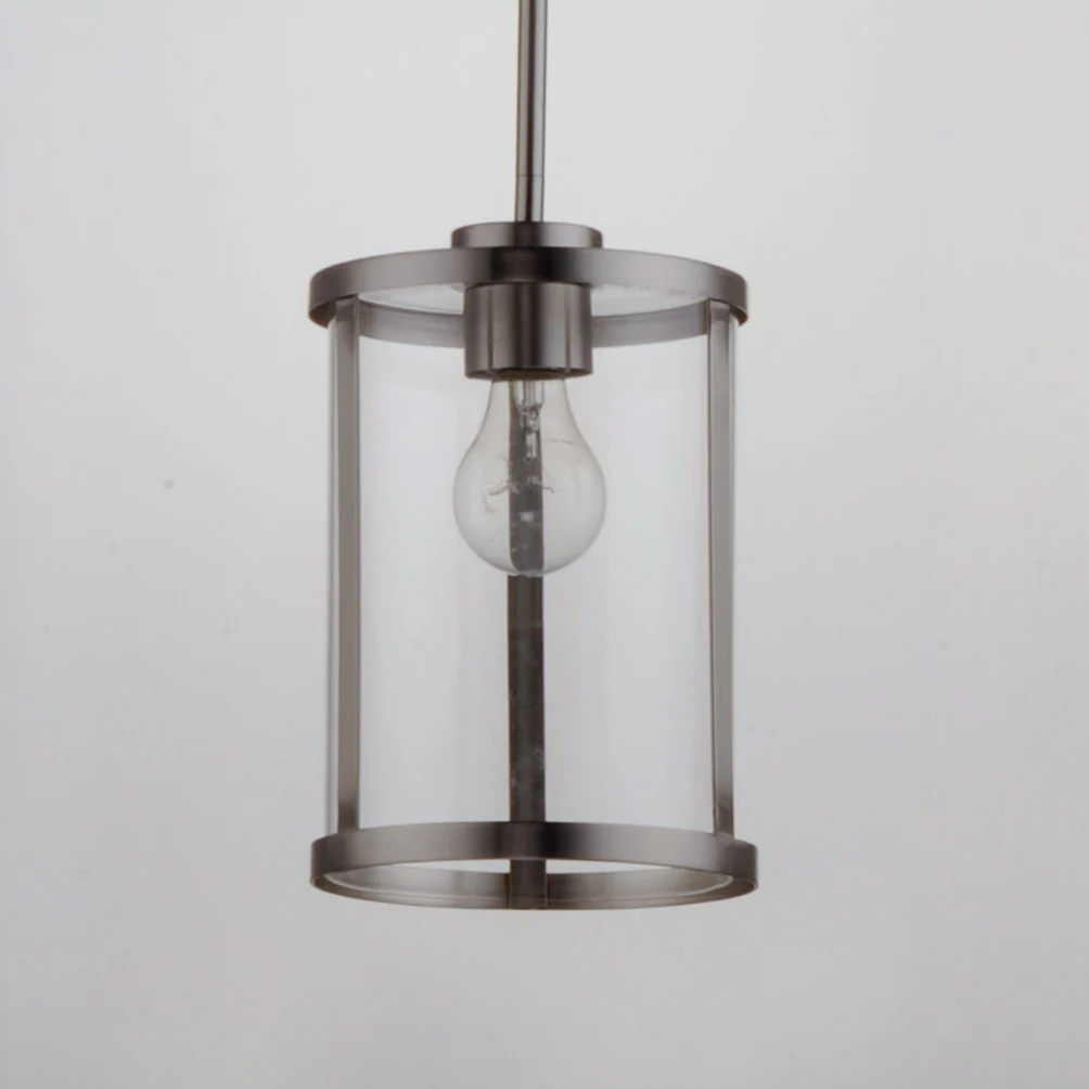1-Light Mini Pendant, Sentinel Collection, Clear Seeded Glass Shade, Satin Nickel Finish