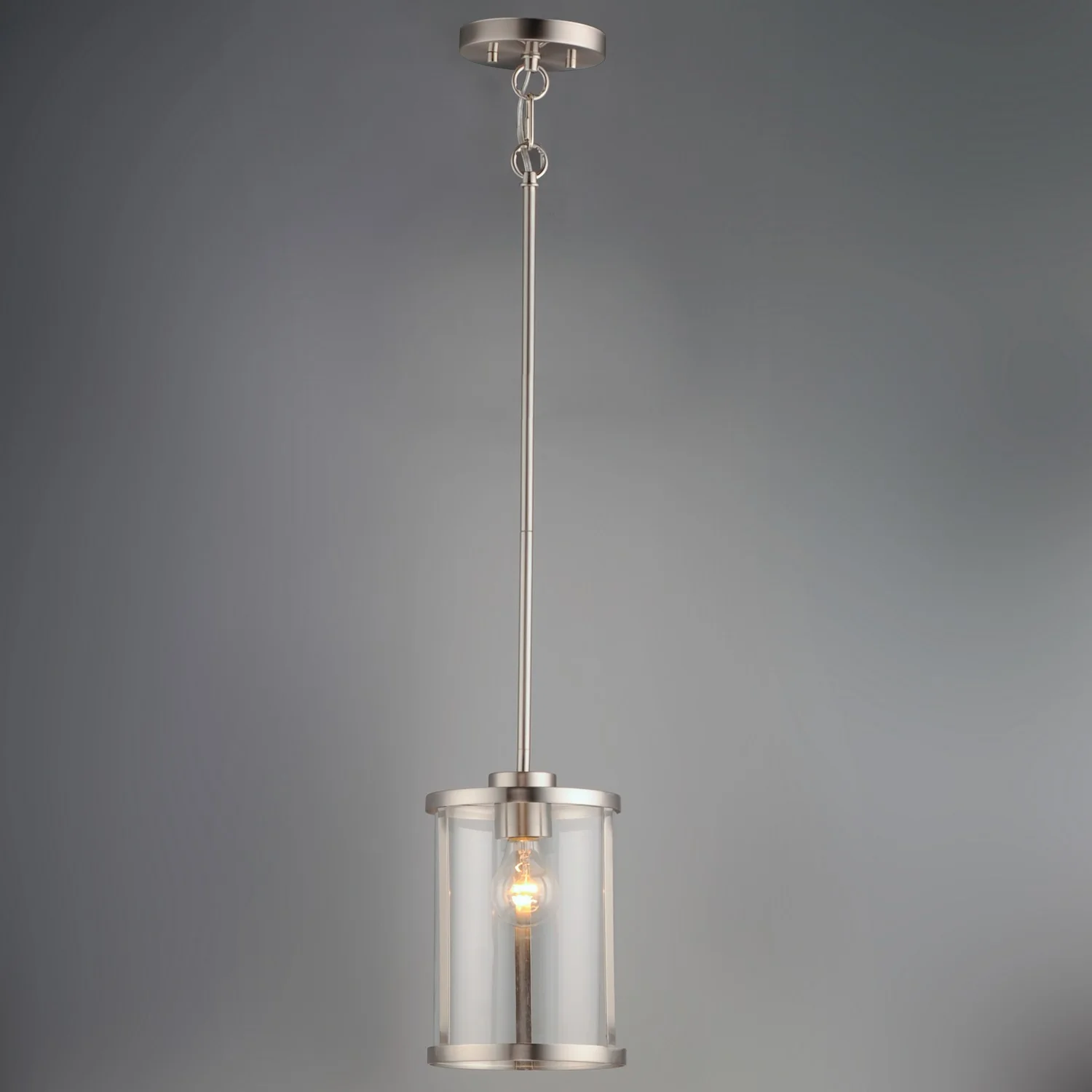 1-Light Mini Pendant, Sentinel Collection, Clear Seeded Glass Shade, Satin Nickel Finish - Image 2