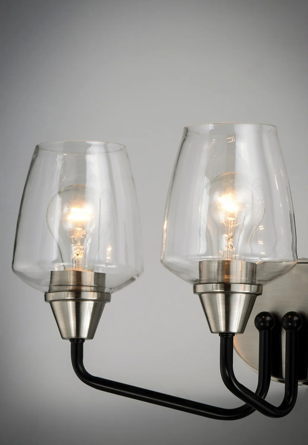 Goblet 3-Light Bathroom Vanity Light with Clear Glass Shade, Black/Satin Nickel - Image 3