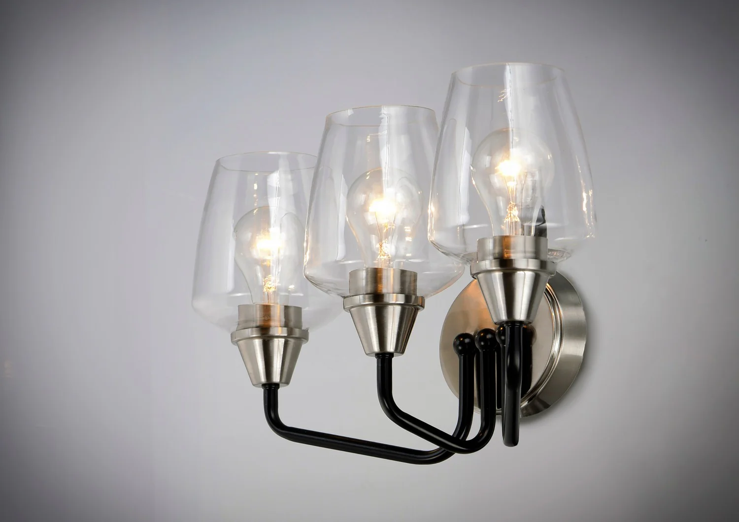 Goblet 3-Light Bathroom Vanity Light with Clear Glass Shade, Black/Satin Nickel - Image 4