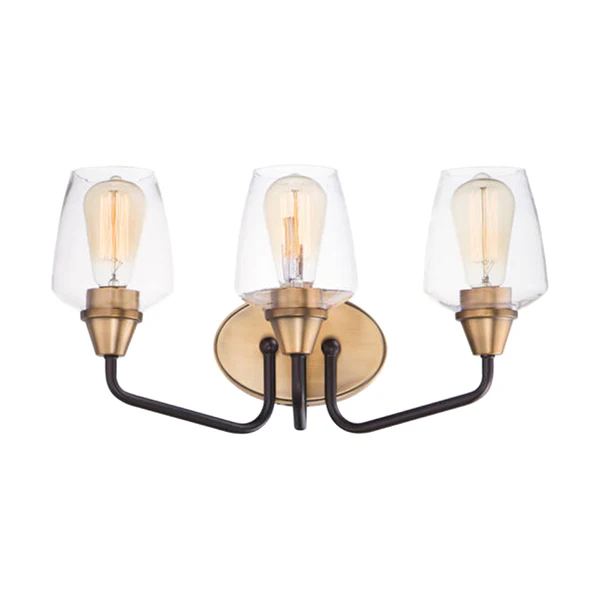 Goblet 3-Light Bathroom Vanity Light with Clear Glass Shade, Bronze/Antique Brass