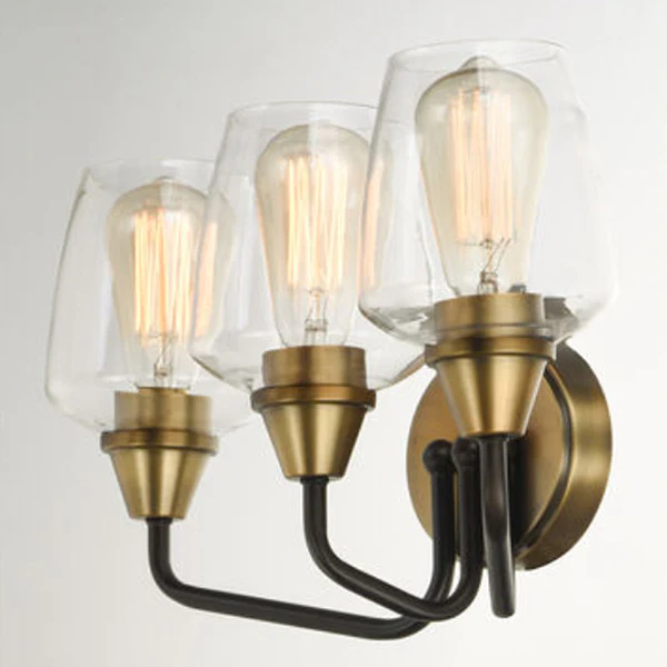 Goblet 3-Light Bathroom Vanity Light with Clear Glass Shade, Bronze/Antique Brass - Image 2