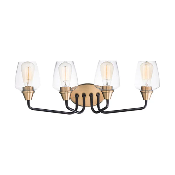 Goblet 4-Light Bathroom Vanity Light with Clear Glass Shade, Bronze/Antique Brass