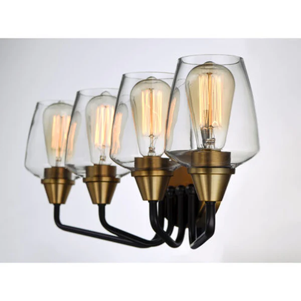 Goblet 4-Light Bathroom Vanity Light with Clear Glass Shade, Bronze/Antique Brass - Image 2