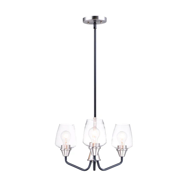 Goblet 3-Light 19 in Mini Chandelier Ceiling Light, Black and Satin Nickel
