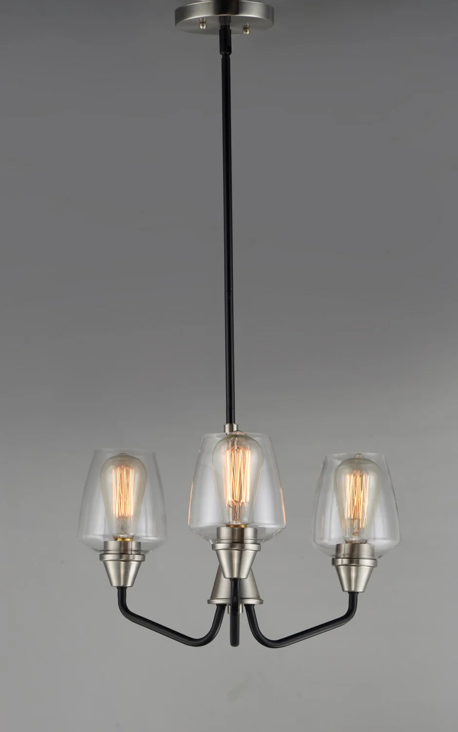 Goblet 3-Light 19 in Mini Chandelier Ceiling Light, Black and Satin Nickel - Image 2