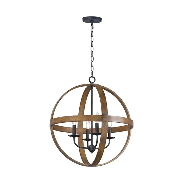 Compass 4-Light Pendant, Antique Pecan/Black