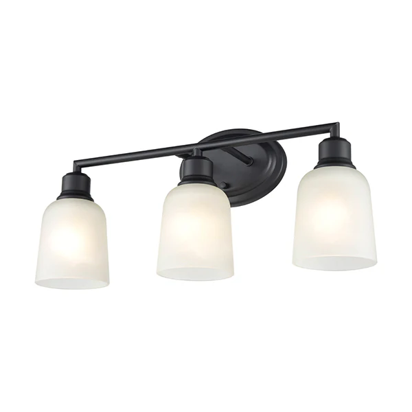 Amberle 3-Light 22 in Bathroom Vanity Light with Frosted Glass Shade, Matte Black