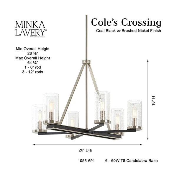 Cole'S Crossing 6-Light Chandelier, Coal/Brushed Nickel - Image 2