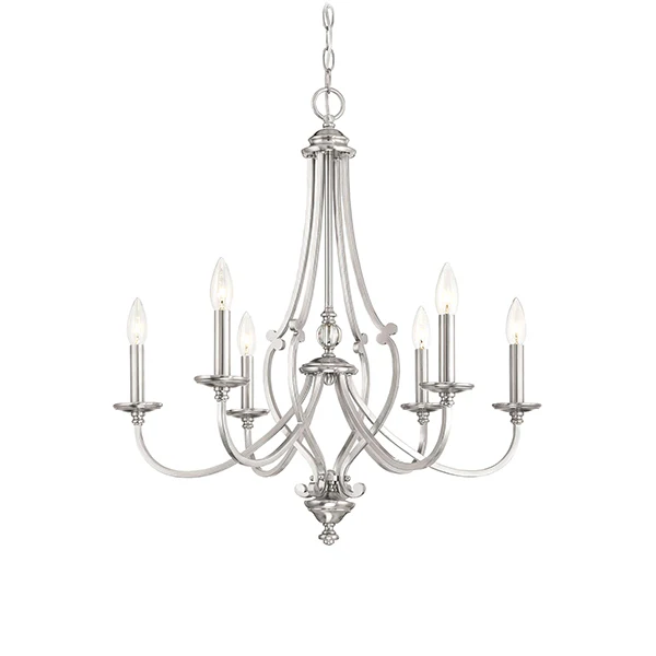 Savannah Row 6-Light One Tier Chandelier, Brushed Nickel