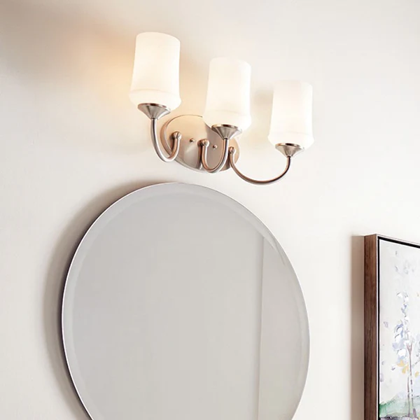 Monico 3-Light 26 in Bathroom Vanity Light with Clear Seedy Glass Shade, Bronze - Image 3