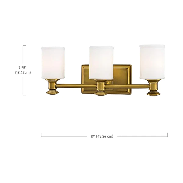 Harbour Point 3-Light Bathroom Vanity Light with Opal Glass Shade, Liberty Gold - Image 2