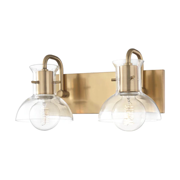 Riley 2-Light Bathroom Vanity Light, Aged Brass