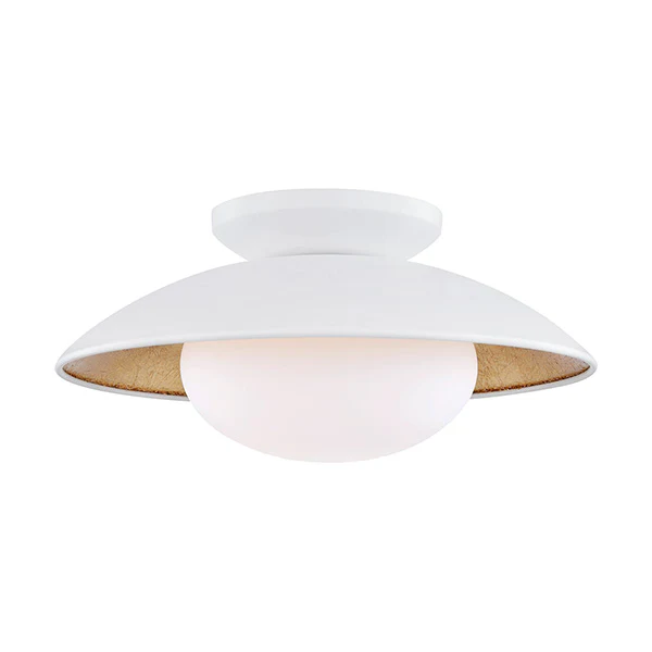 Cadence 1-Light Semi-Flush Mount Ceiling Light, White Lustro/Gold Leaf