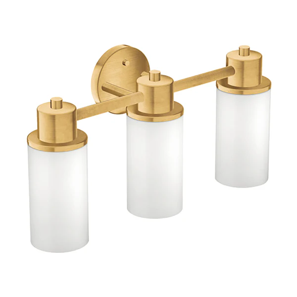 Iso 3-Light Bathroom Vanity Light with Glass Shade, Brushed Gold
