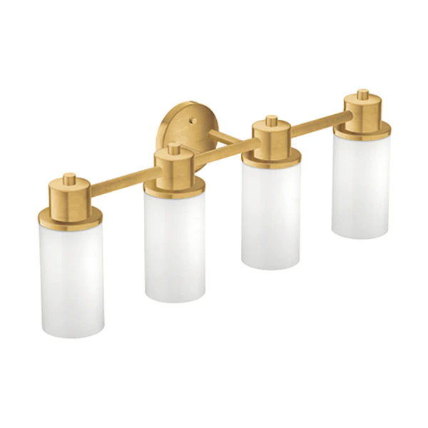 Iso 4-Light Bathroom Vanity Light with Glass Shade, Brushed Gold