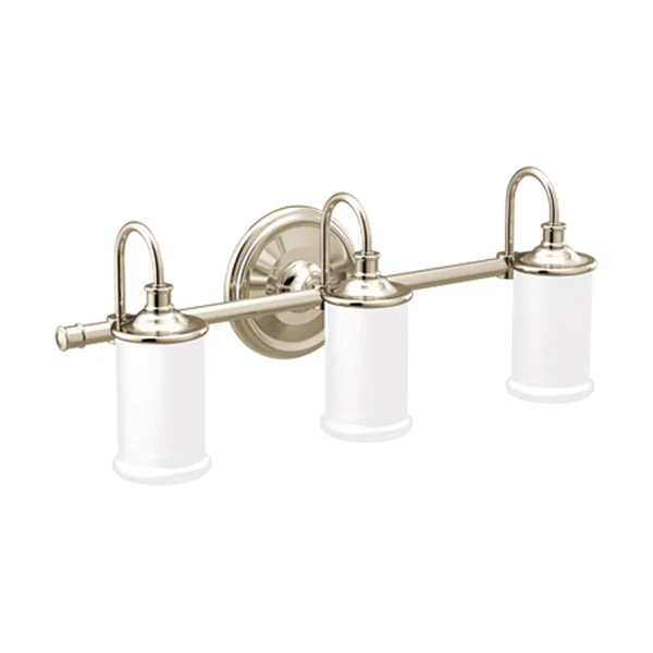 Belfield 3-Light Bathroom Vanity Light with White Glass Shade, Polished Nickel