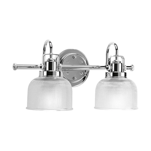 Archie 2-Light Clear Double Prismatic Glass Bath Vanity Light, Polished Chrome