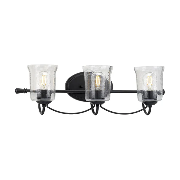 Bowman 3-Light Clear Chiseled Glass Bath Vanity Light, Matte Black