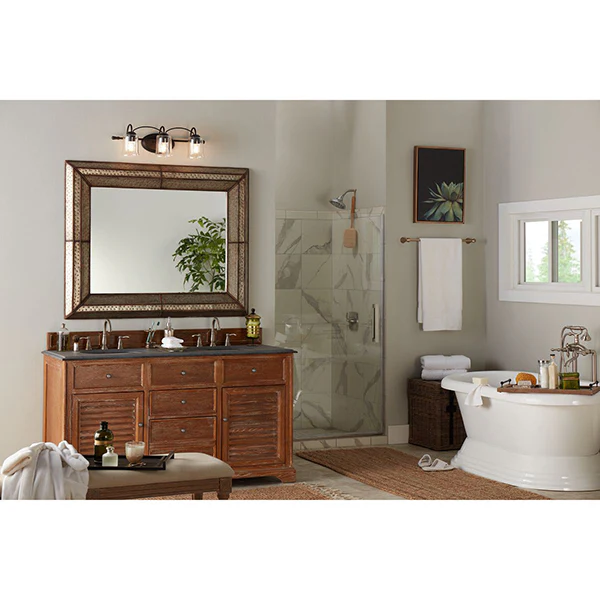 Bowman 3-Light Clear Chiseled Glass Bath Vanity Light, Matte Black - Image 2