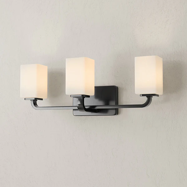 Cowan 3-Light Bathroom Vanity Light with Etched Opal Glass Shade, Matte Black - Image 2