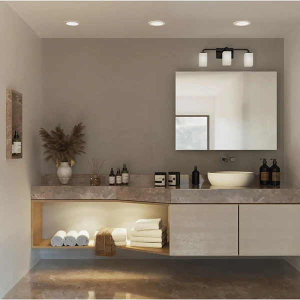 Cowan 3-Light Bathroom Vanity Light with Etched Opal Glass Shade, Matte Black - Image 3