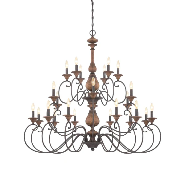 Auburn 2 Tier Chandelier 4-Light Wood, Rustic Black Finish