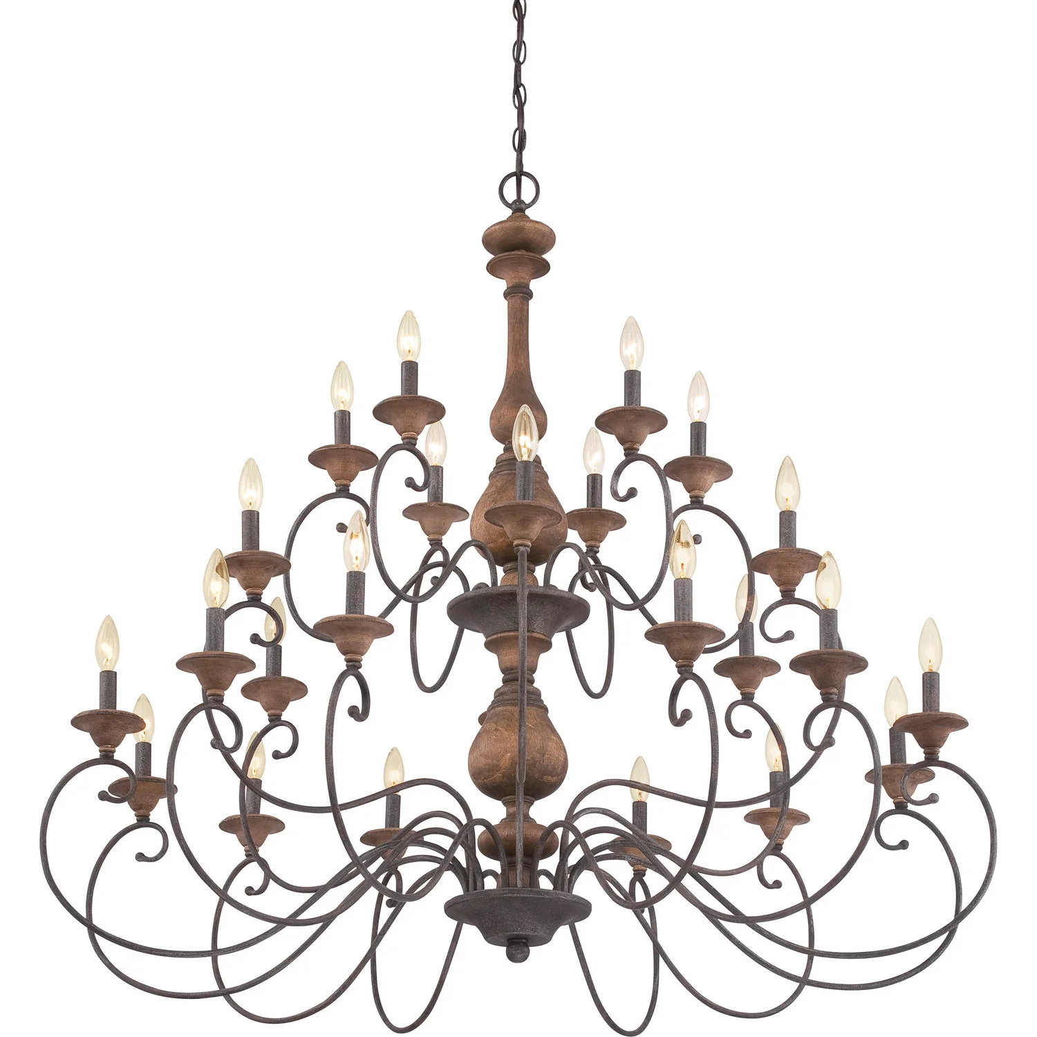 Auburn 2 Tier Chandelier 4-Light Wood, Rustic Black Finish - Image 2