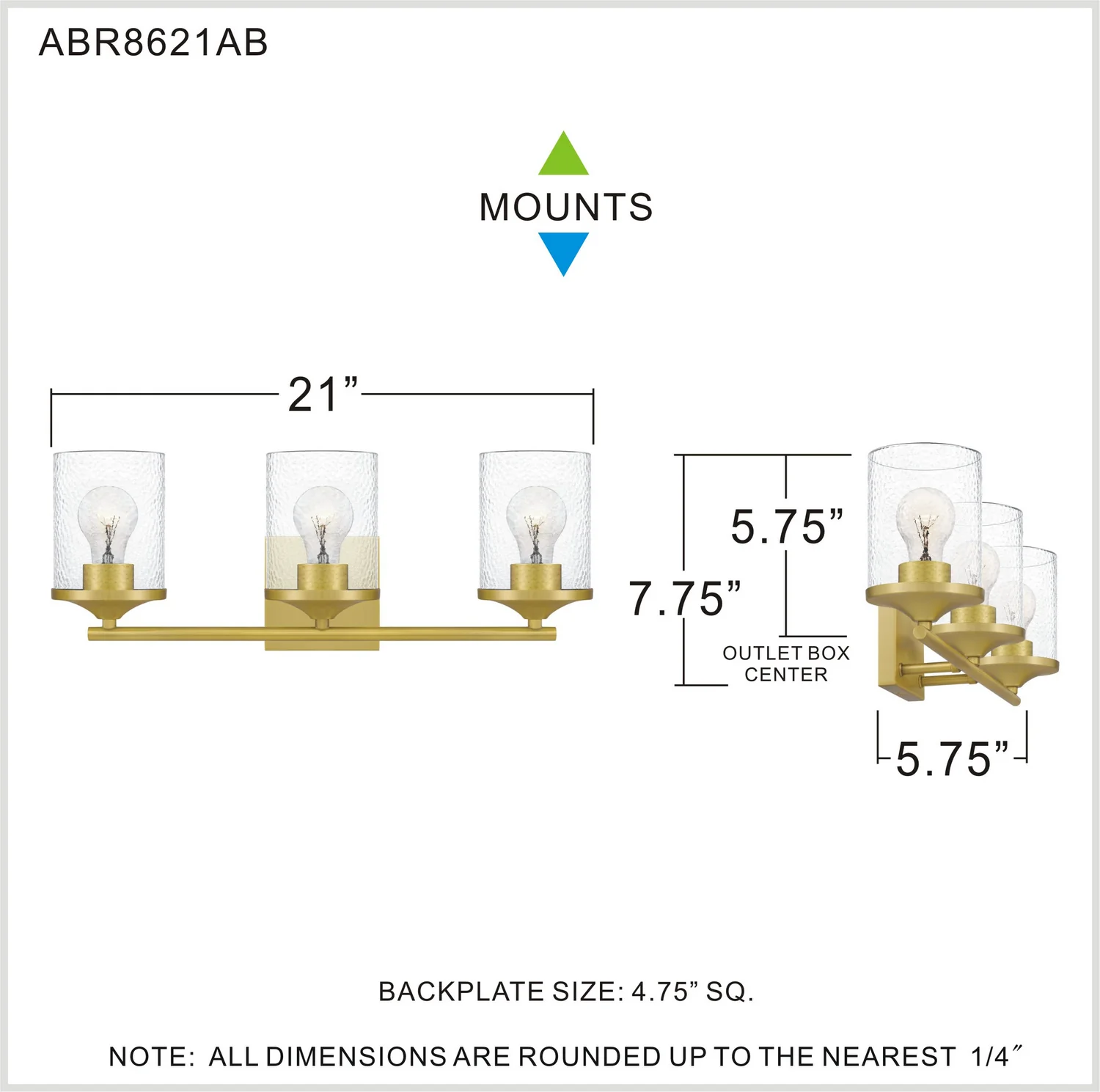 Abner 3-Light Bathroom Vanity Light with Clear Glass Shade, Antique Brass - Image 5
