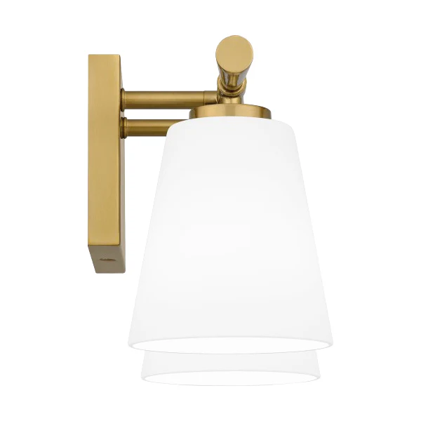 Brindley 2-Light Bathroom Vanity Light with Opal Etched Glass Shade, Aged Brass - Image 2