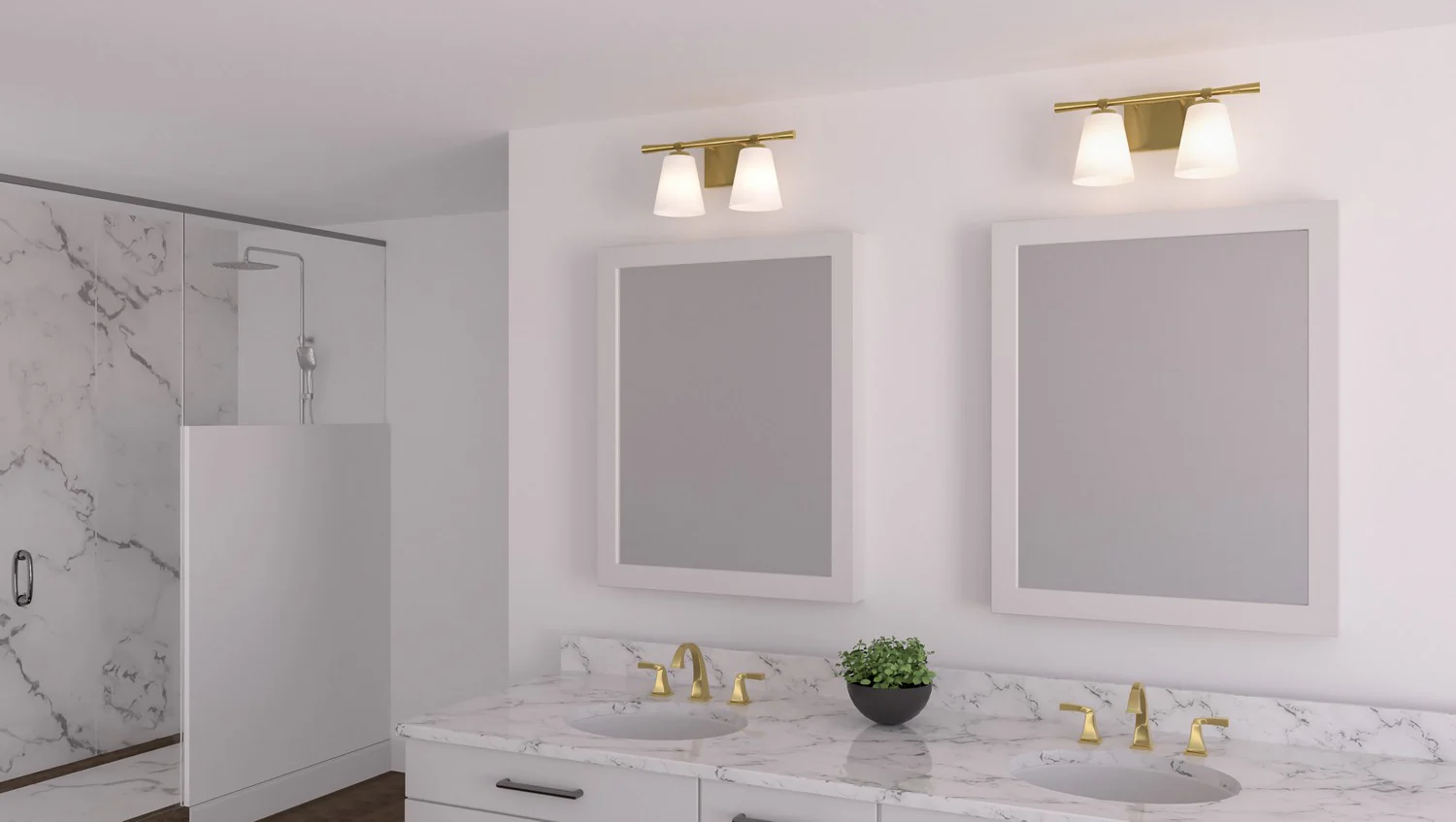 Brindley 2-Light Bathroom Vanity Light with Opal Etched Glass Shade, Aged Brass - Image 6