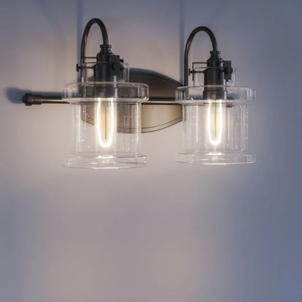 Danbury 2-Light Bathroom Vanity Light with Clear Glass Shade, Earth Black - Image 3