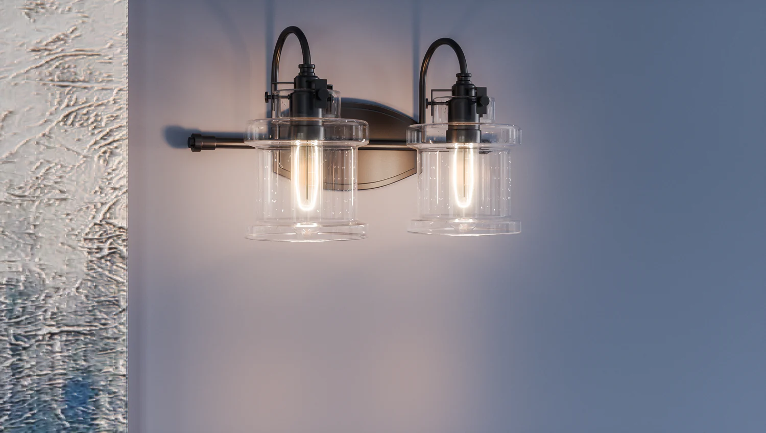Danbury 2-Light Bathroom Vanity Light with Clear Glass Shade, Earth Black - Image 7