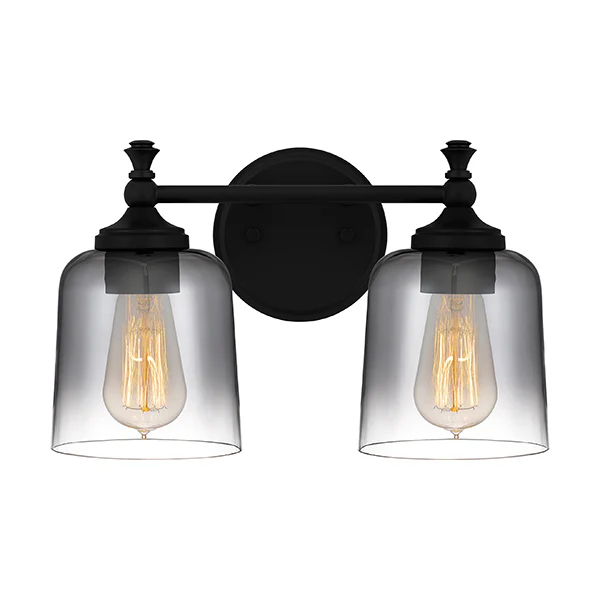 Jenson 2-Light Bathroom Vanity Light with Glass Shade, Matte Black