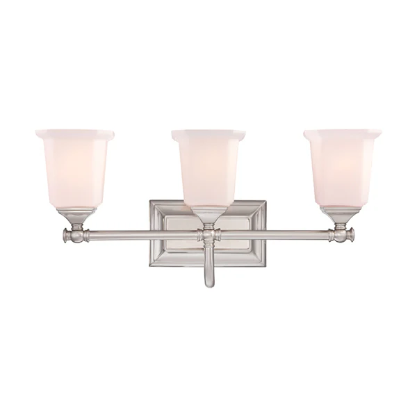 Nicholas 3-Light Bathroom Vanity Light with Opal Glass Shade, Brushed Nickel