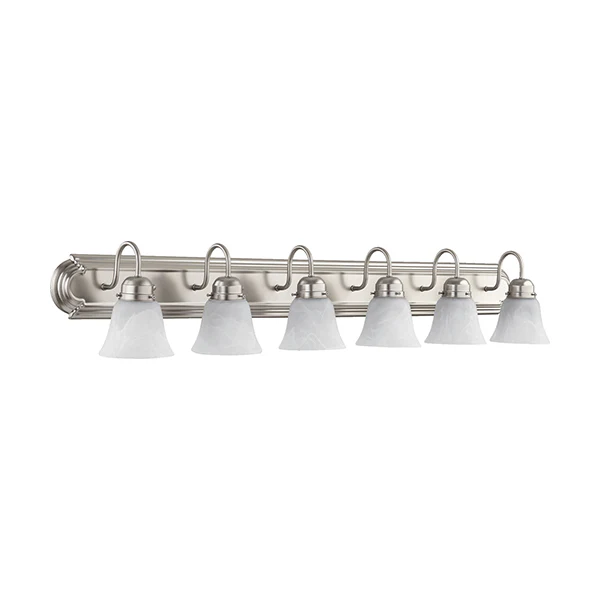 Fort Worth 6-Light 48 in Bathroom Vanity Light with Faux Alabaster Glass Shade, Satin Nickel