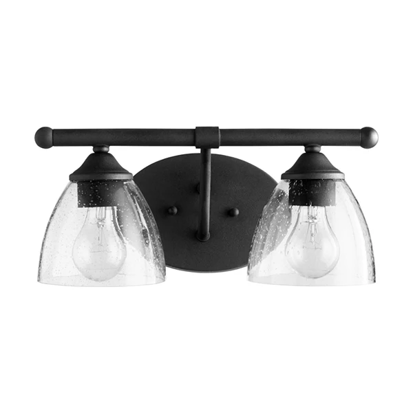 Brooks 2-Light Bathroom Vanity Light with Clear Seedy Glass Shade, Noir