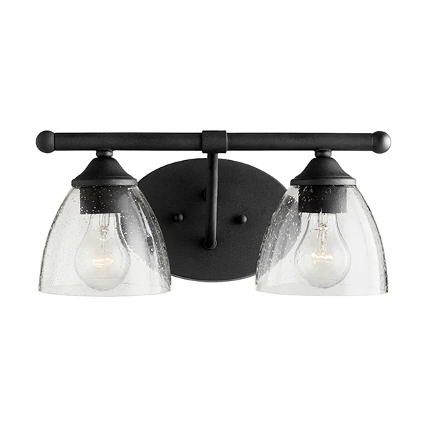 Brooks 2-Light Bathroom Vanity Light with Clear Seedy Glass Shade, Noir - Image 2