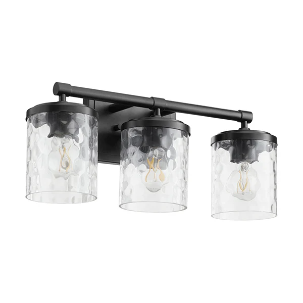 Starky 3-Light Bathroom Vanity Light with Clear Textured Glass Shade, Matte Black