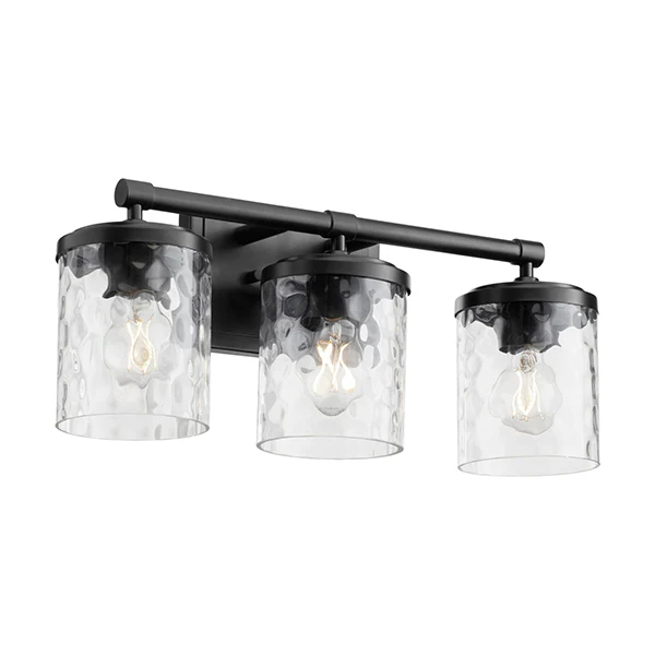 Starky 3-Light Bathroom Vanity Light with Clear Textured Glass Shade, Matte Black - Image 2