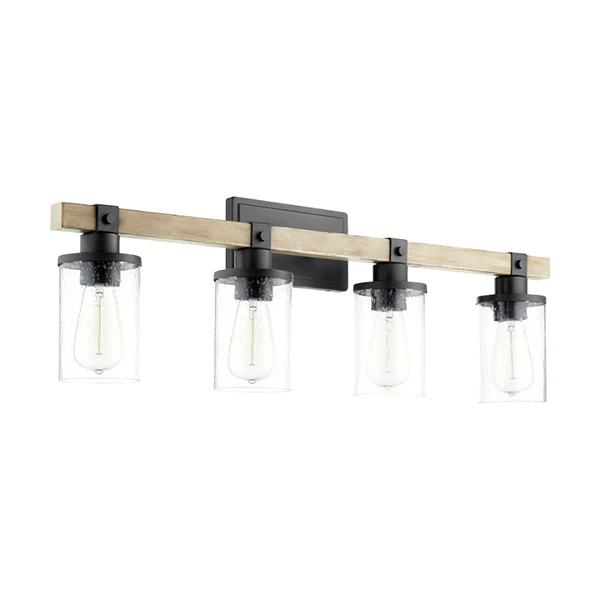 Alpine 4-Light Bathroom Vanity Light with Clear Seedy Glass Shade, Noir/Driftwood