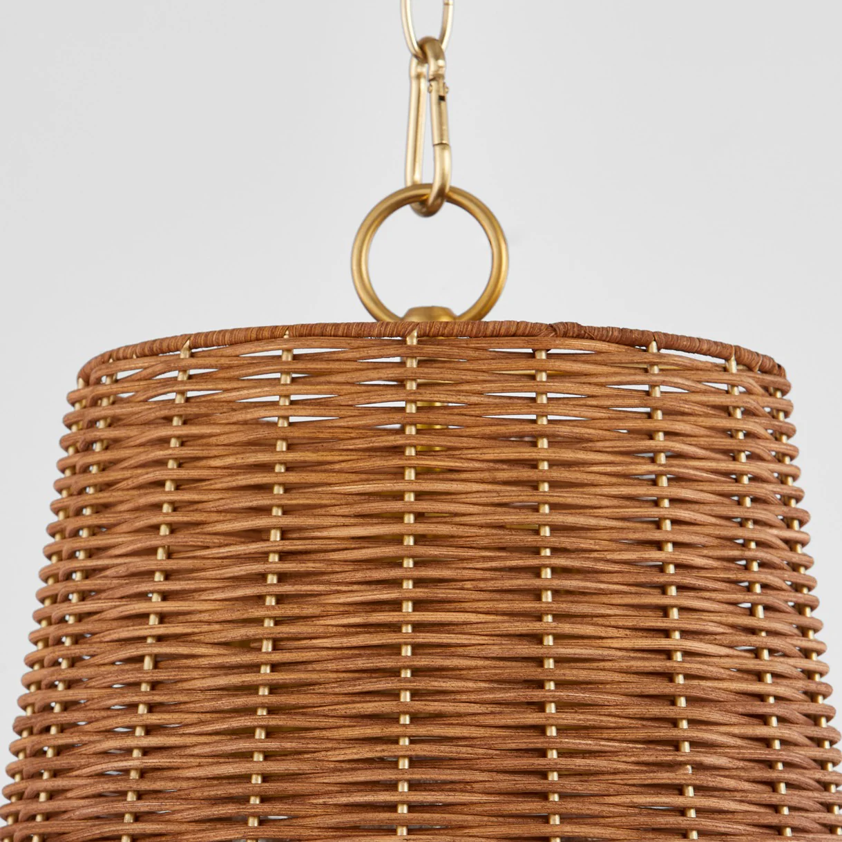 3-Light Wicker Pendant, Aged Brass, 13 in Dia - Image 2