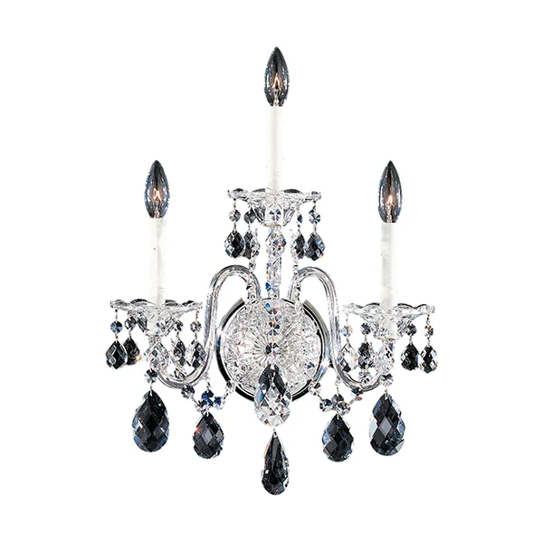 Sterling 3 Light Tall Wall Sconce with Heritage Crystal, Polished Silver