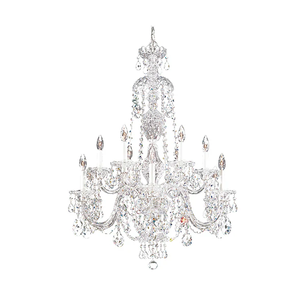 Sterling 12-Light 29 in Wide Crystal Chandelier with Clear Heritage Crystals, Polished Silver